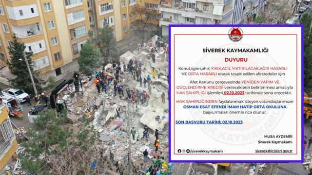 Depremde hasar gören yapıların ‘hak sahipliği’ işlemleri için son 1 hafta