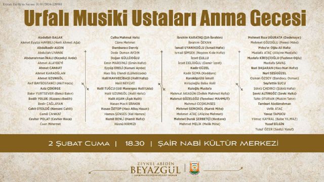 Şanlıurfa’da ‘Musiki Ustaları Anma Gecesi’ düzenleyecek