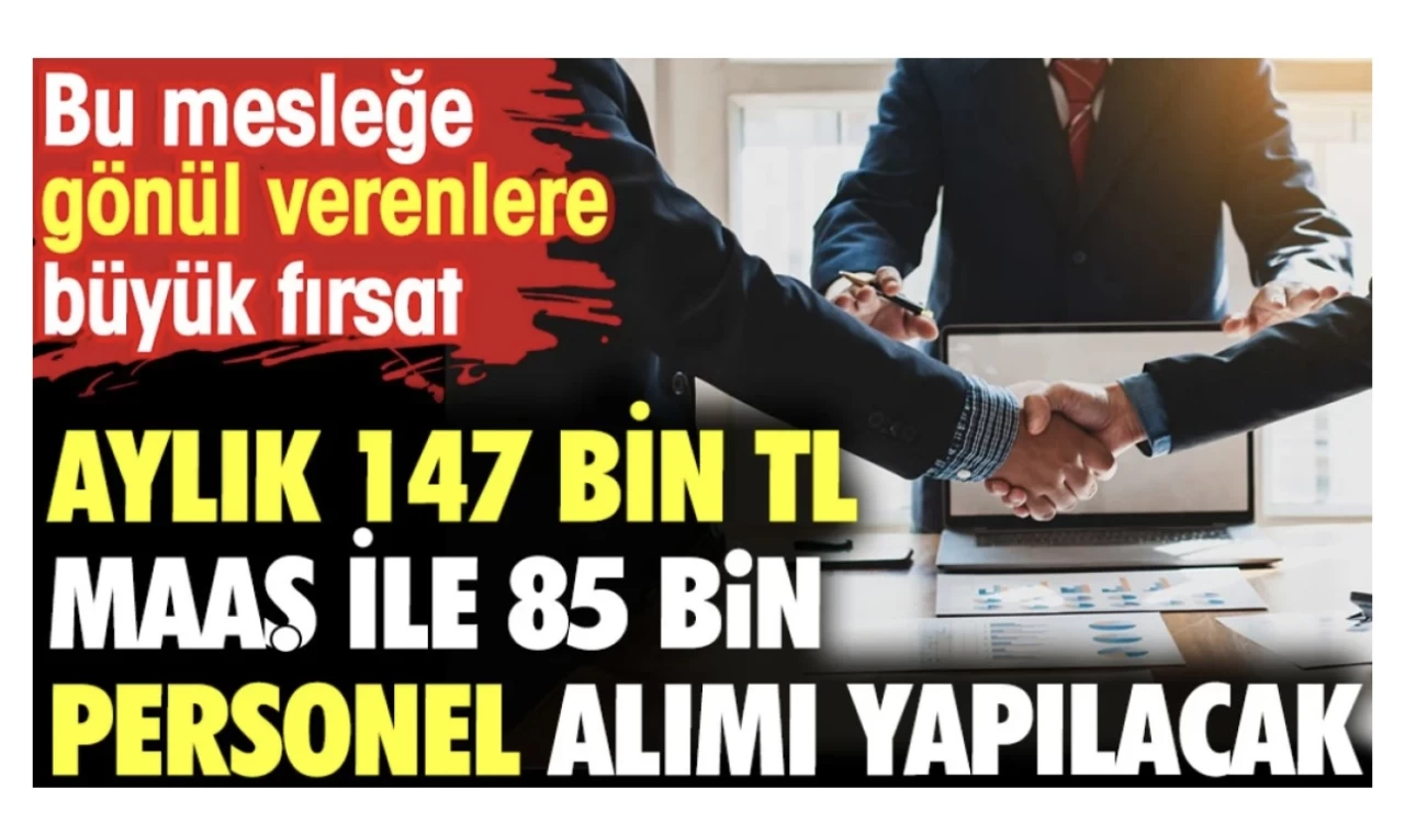 Aylık 147 bin TL maaş ile 85 bin personel alımı yapılacak. Bu mesleğe gönül verenlere büyük fırsat