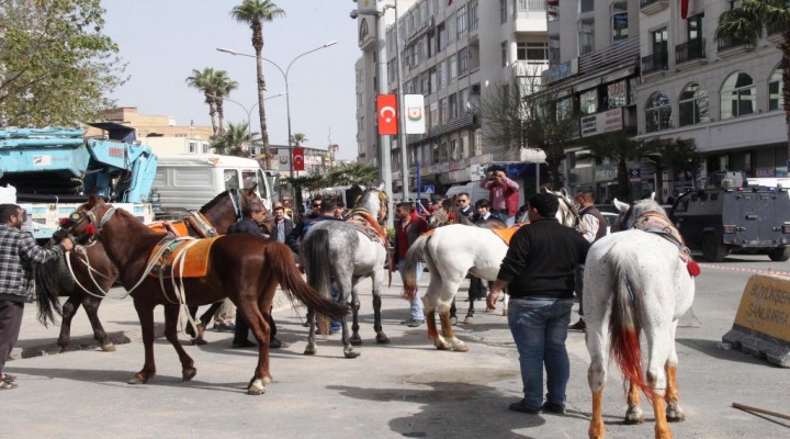 Şanlıurfa'da seyyar satıcılardan atlı eylem