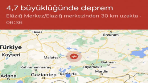 SON DAKİKA: Elazığ'da 4,9 büyüklüğünde deprem  Urfa hissedildi.