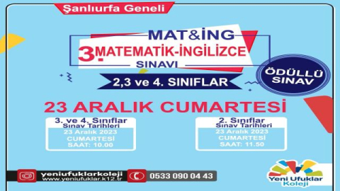 Özel Yeni Ufuklar Koleji'nden Mat&İng Sınavı