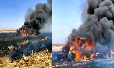 Şanlıurfa’da traktör alev topuna döndü! Tarlayla birlikte kül oldu